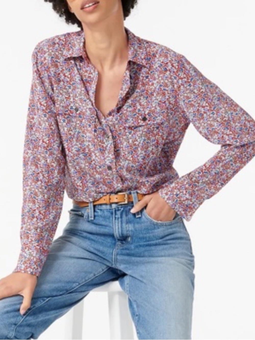 J. Crew 100% Silk Multi Floral Classic Fit Blythe Button-Down Shirt Size 14